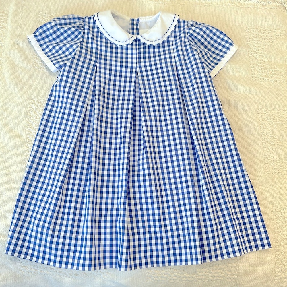 THE PROPER PEONY Royal Blue Gingham Pleat Dress with Peter Pan Collar 4T Preppy